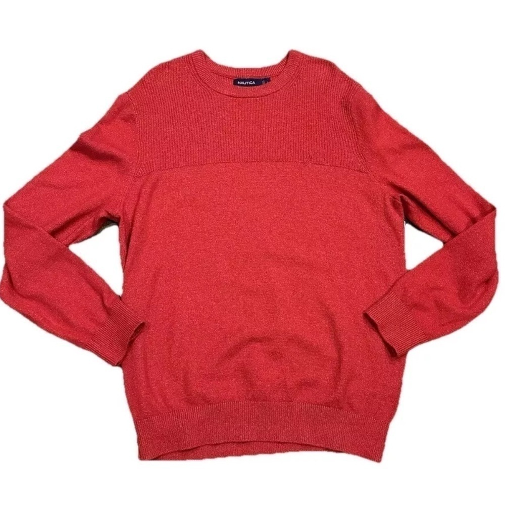 NAUTICA Men's Size L Red Crewneck Cotton Blend Pullover Knit Sweater Golf Preppy